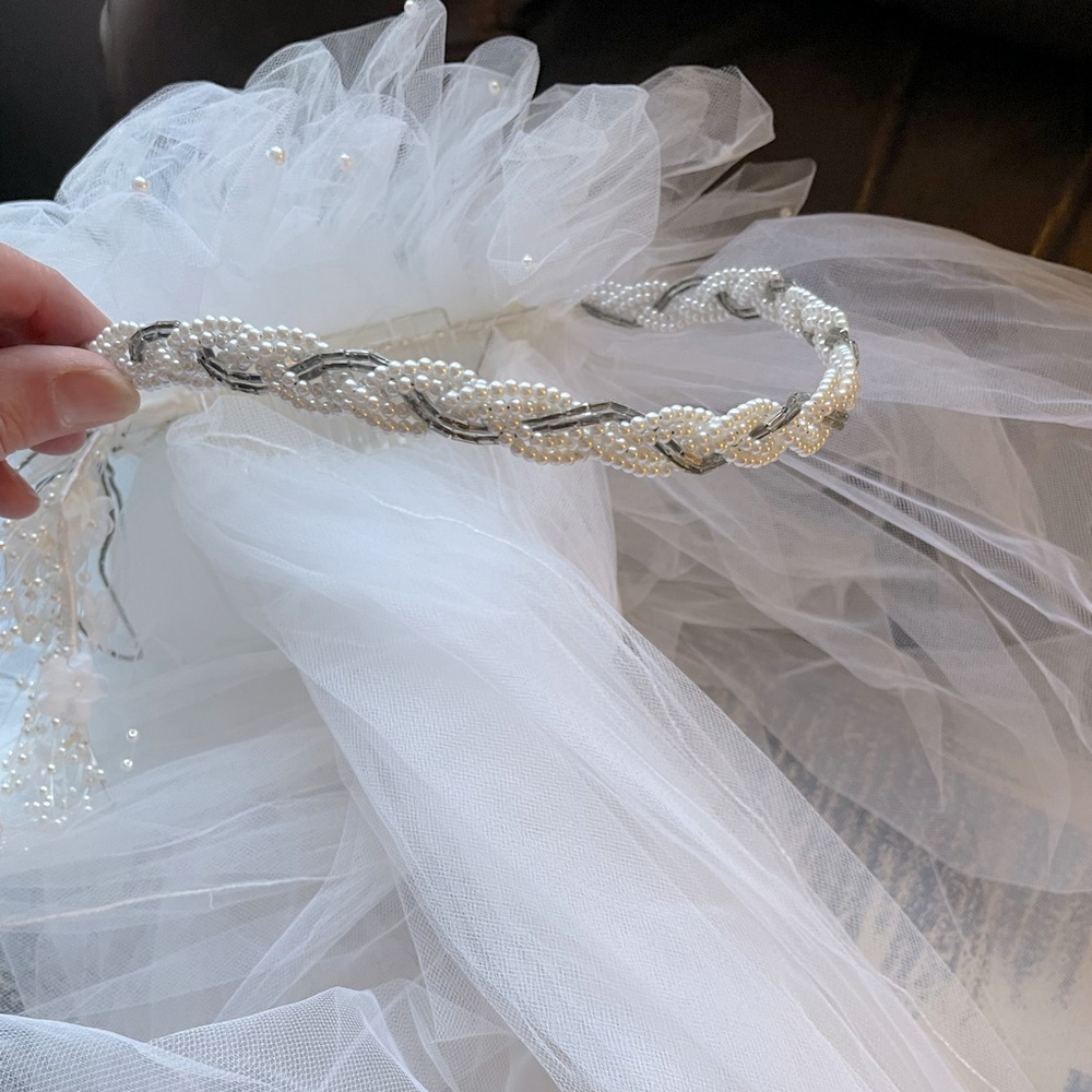 Sheer beaded layered bridal veil